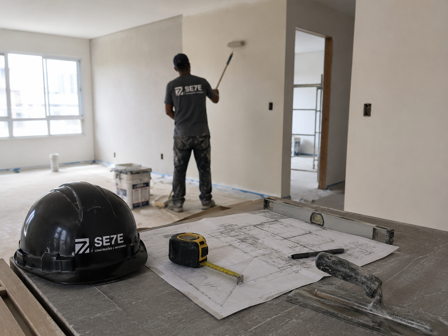 Equipe própria da Sete Construções em obra de reforma residencial